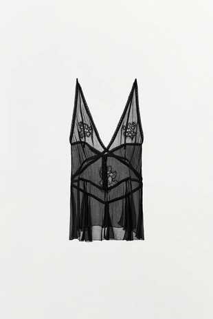 Топ из газа с вышивкой- Заказать в России