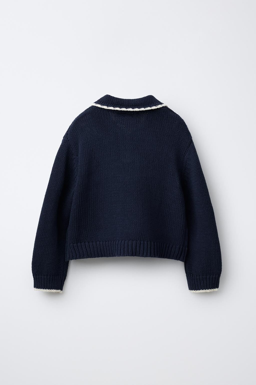 ВЯЗАНЫЙ СВИТЕР С ВОРОТНИКОМ-БАНТОМ И ВЫШИТЫМИ ЦВЕТАМИ