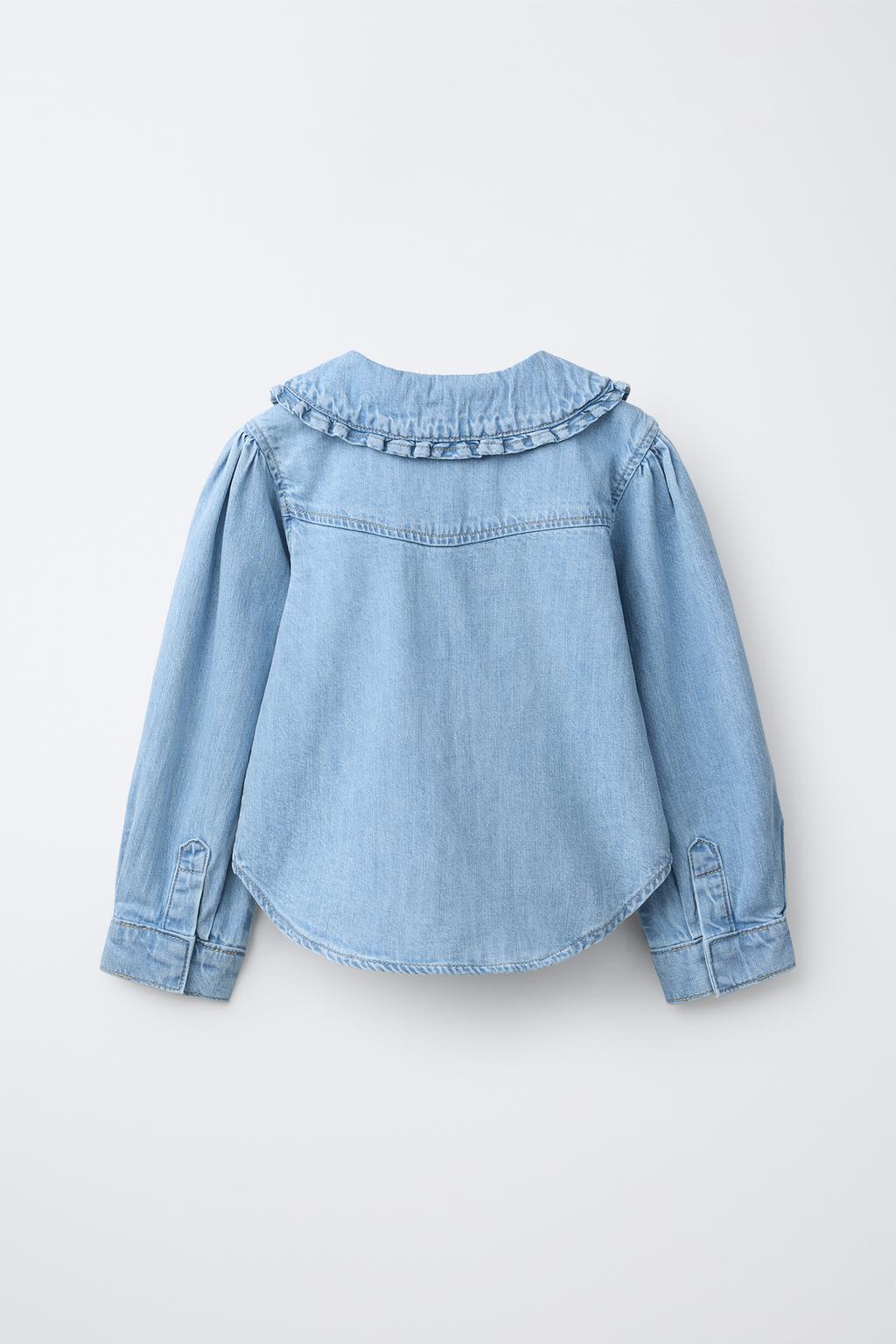 ДЖИНСОВАЯ РУБАШКА С ВЫШИТЫМИ ЦВЕТАМИ НА ВОРОТНИКЕ