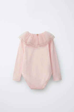 Боди с двойным тюлевым воротником- Заказать в России