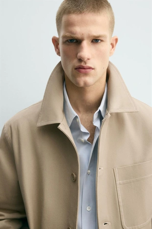 Куртка-рубашка из рельефной ткани с контрастной отстрочкой- Заказать в России