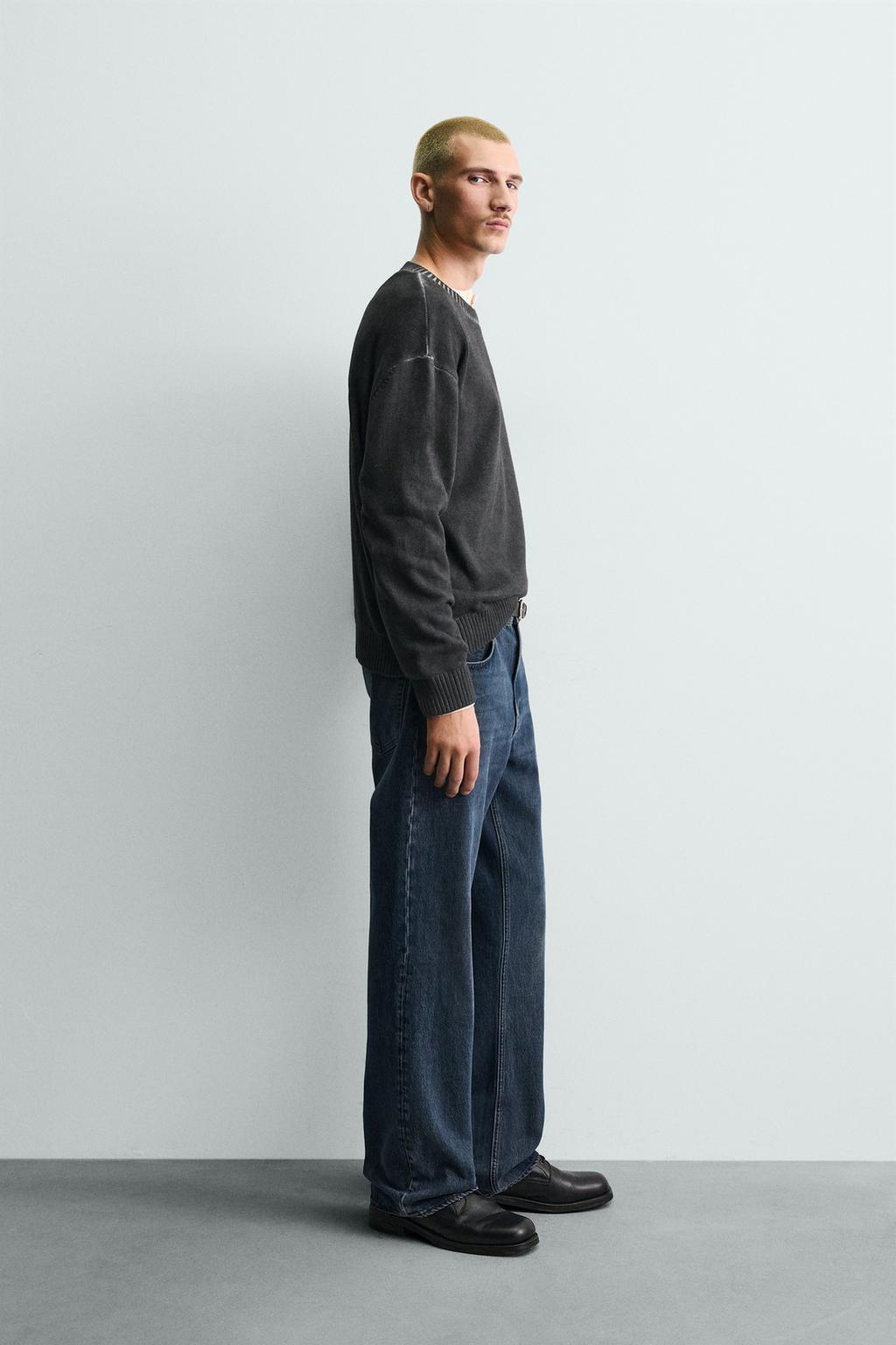 СВИТЕР ИЗ РЕЛЬЕФНОЙ ТКАНИ С ЭФФЕКТОМ ПОТЕРТОСТИ