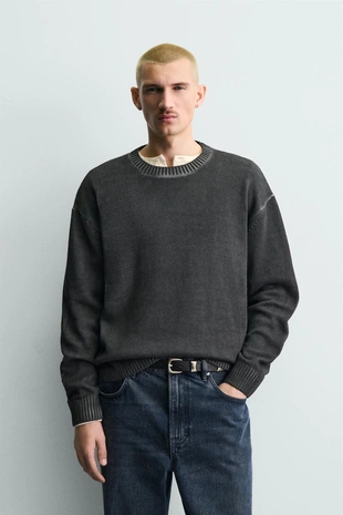 Свитер из рельефной ткани с эффектом потертости- Заказать в России