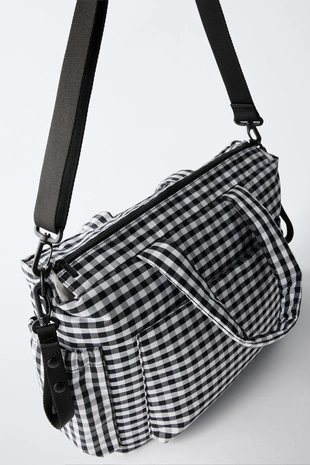 Black | 1582/730/800 - Zara Сумка для мам с принтом «клетка»