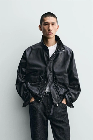 Укороченная куртка из искусственной кожи- Заказать в России