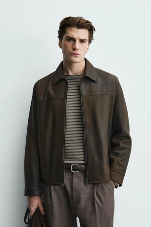 Кожаная куртка в винтажном стиле- Заказать в России