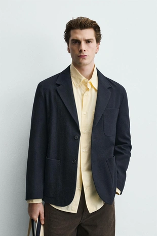 Пиджак из шерстяной смеси с карманами- Заказать в России