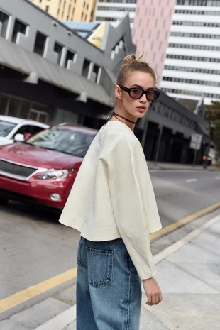 Ecru | 2297/563/712 - Zara Укороченный топ с объемными рукавами