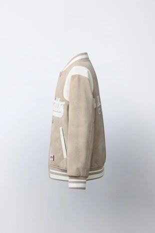 Бомбер из искусственной замши с надписью- Заказать в России