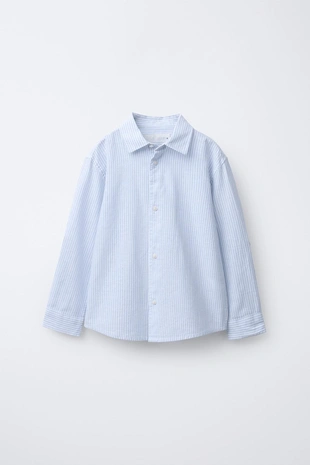 Рубашка в полоску из хлопка и льна- Заказать в России