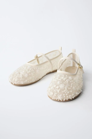 Ecru White | 2552/730/002 - Zara Балетки с бусинами