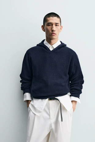 Свитер из хлопка и шерсти с капюшоном- Заказать в России