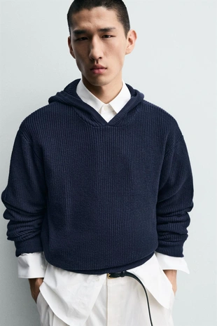 Свитер из хлопка и шерсти с капюшоном- Заказать в России