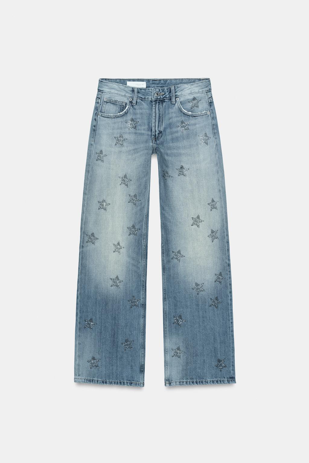 ДЖИНСЫ TRF WIDE-LEG С НИЗКОЙ ПОСАДКОЙ И СТРАЗАМИ
