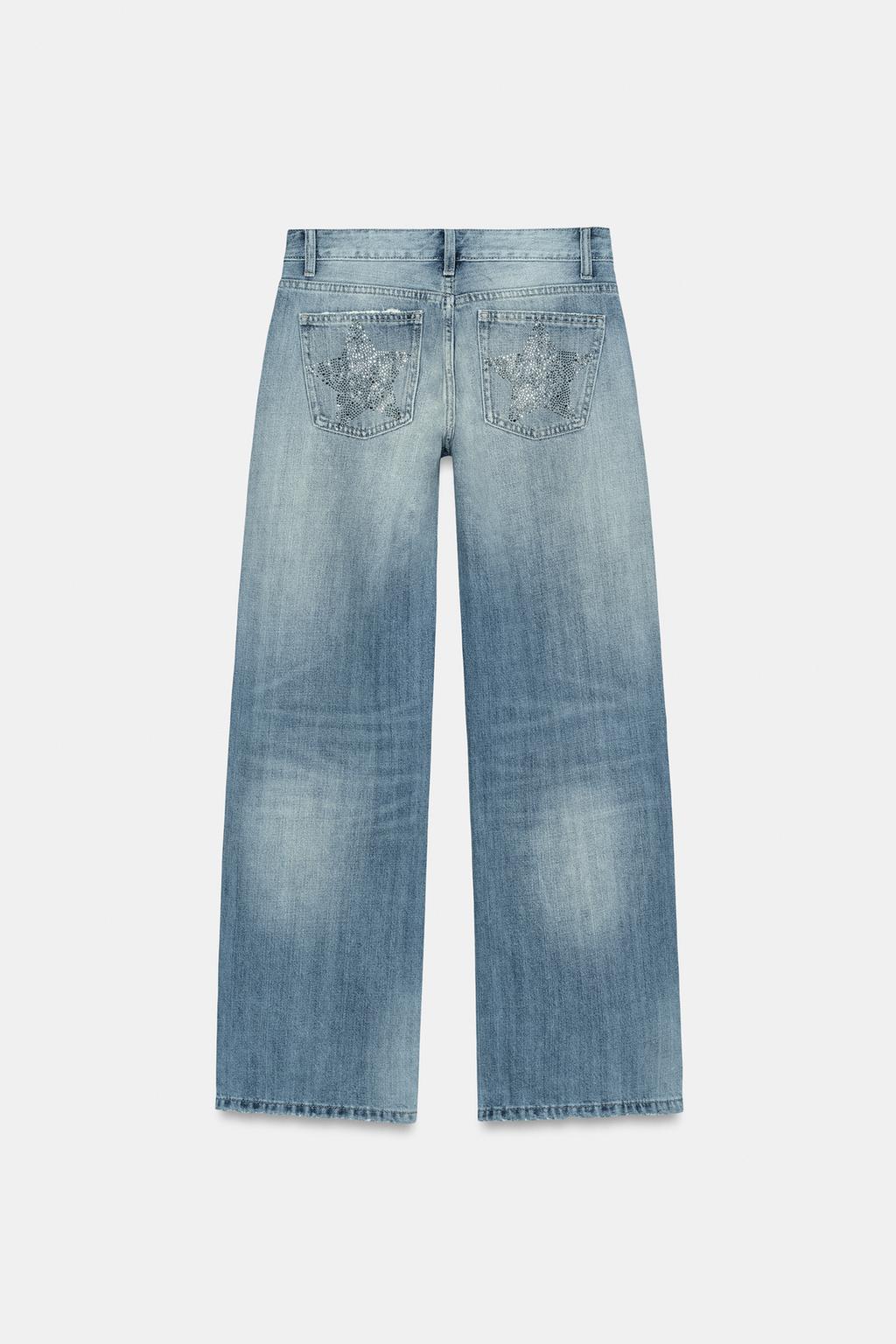 ДЖИНСЫ TRF WIDE-LEG С НИЗКОЙ ПОСАДКОЙ И СТРАЗАМИ
