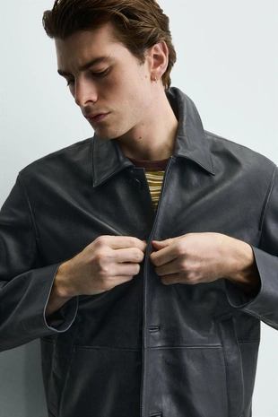 Куртка свободного кроя из кожи- Заказать в России