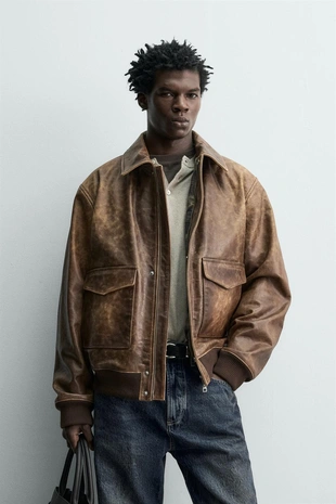 Кожаная куртка в винтажном стиле- Заказать в России