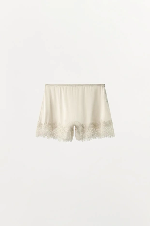 Шорты из смесового шелка с кружевом- Заказать в России