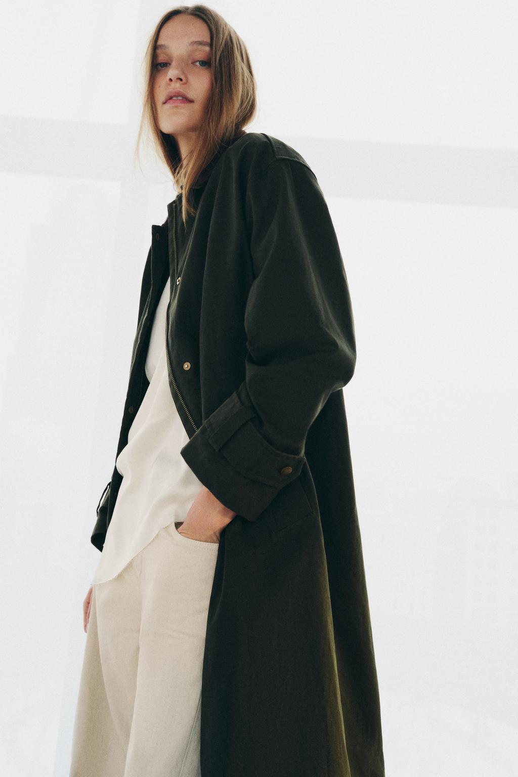 ТРЕНЧ ИЗ КОЛЛЕКЦИИ ZW С КОНТРАСТНЫМ ВОРОТНИКОМ ИЗ ИСКУССТВЕННОЙ КОЖИ