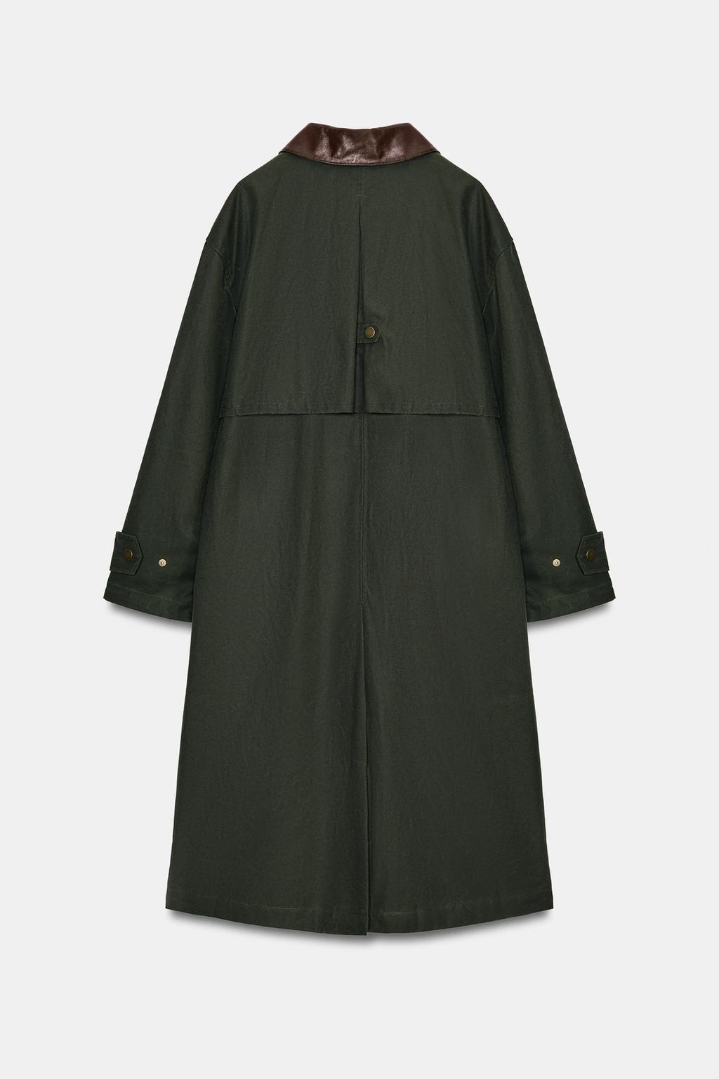 ТРЕНЧ ИЗ КОЛЛЕКЦИИ ZW С КОНТРАСТНЫМ ВОРОТНИКОМ ИЗ ИСКУССТВЕННОЙ КОЖИ