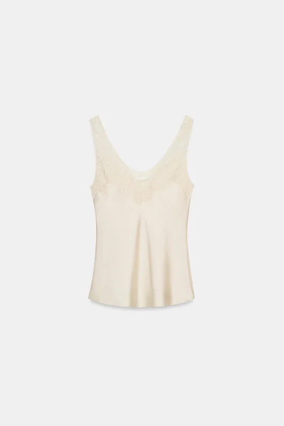 АТЛАСНЫЙ ТОП С КРУЖЕВОМ — коллекция Zara «ZW»