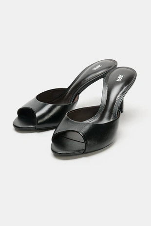 Кожаные мюли на каблуке- Заказать в России