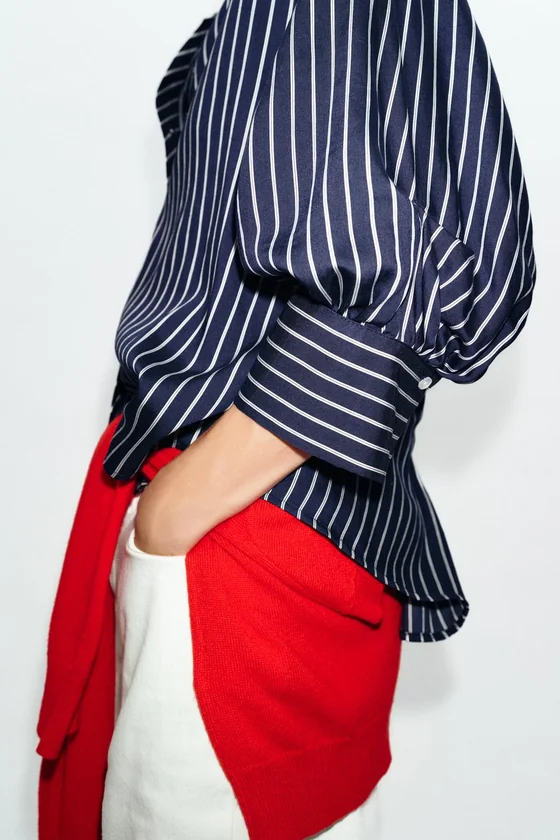 РУБАШКА В ПОЛОСКУ С ОБЪЕМНЫМИ РУКАВАМИ