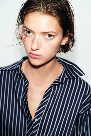 Рубашка в полоску с объемными рукавами- Заказать в России