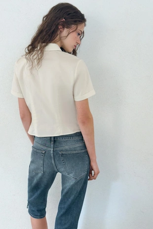 Рубашка из поплина с воланами и заклепками- Заказать в России