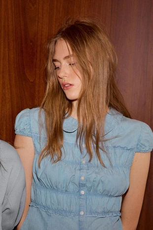 Рубашка с круглым воротником и сборками- Заказать в России