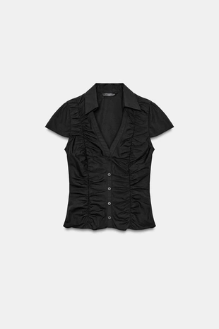 Топ из поплина со сборками- Заказать в России