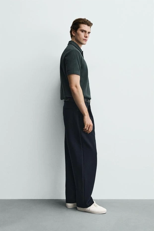 Поло из рельефной ткани вафельного переплетения