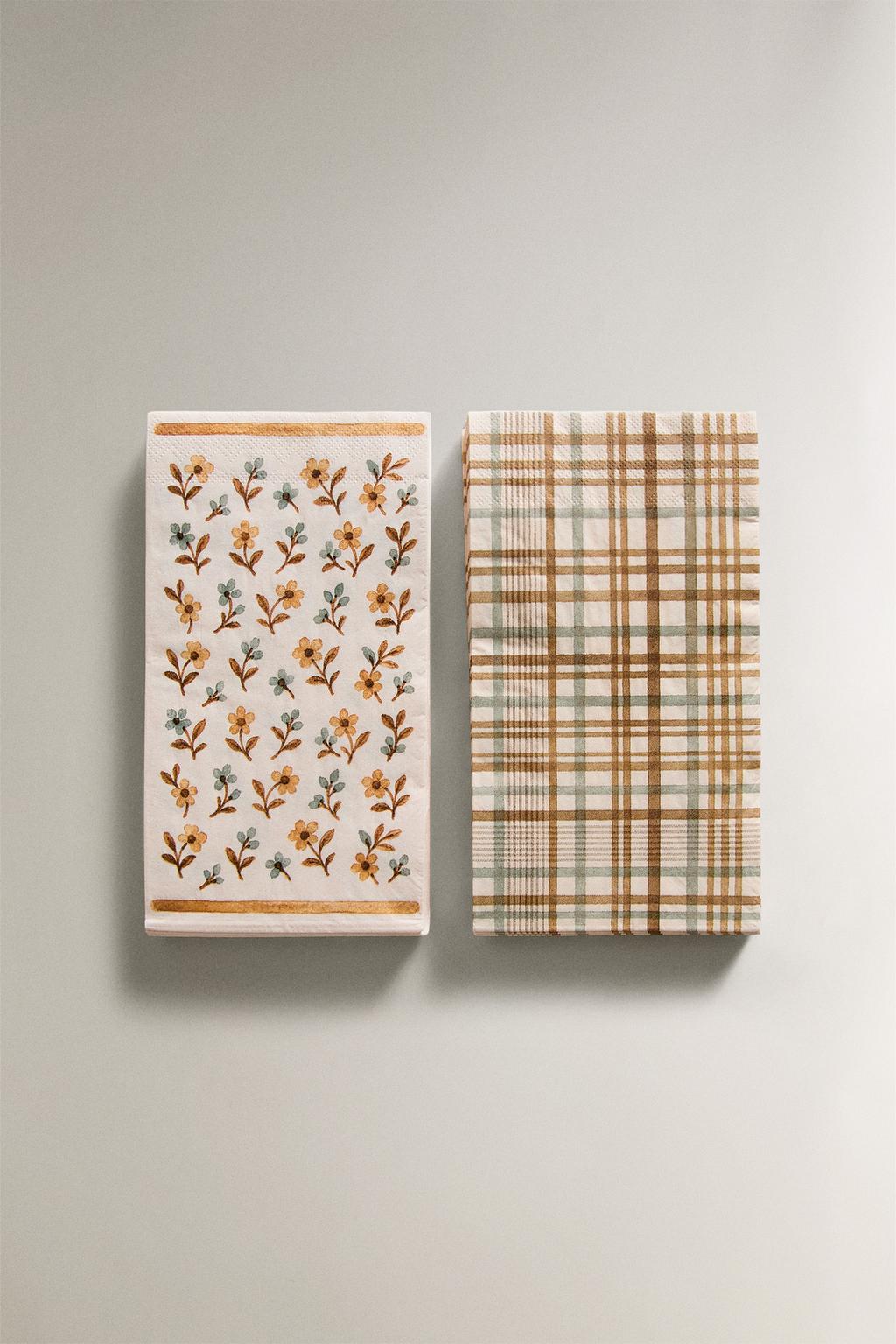 Бумажные салфетки с цветочным и клетчатым узором (упаковка из 30 штук)