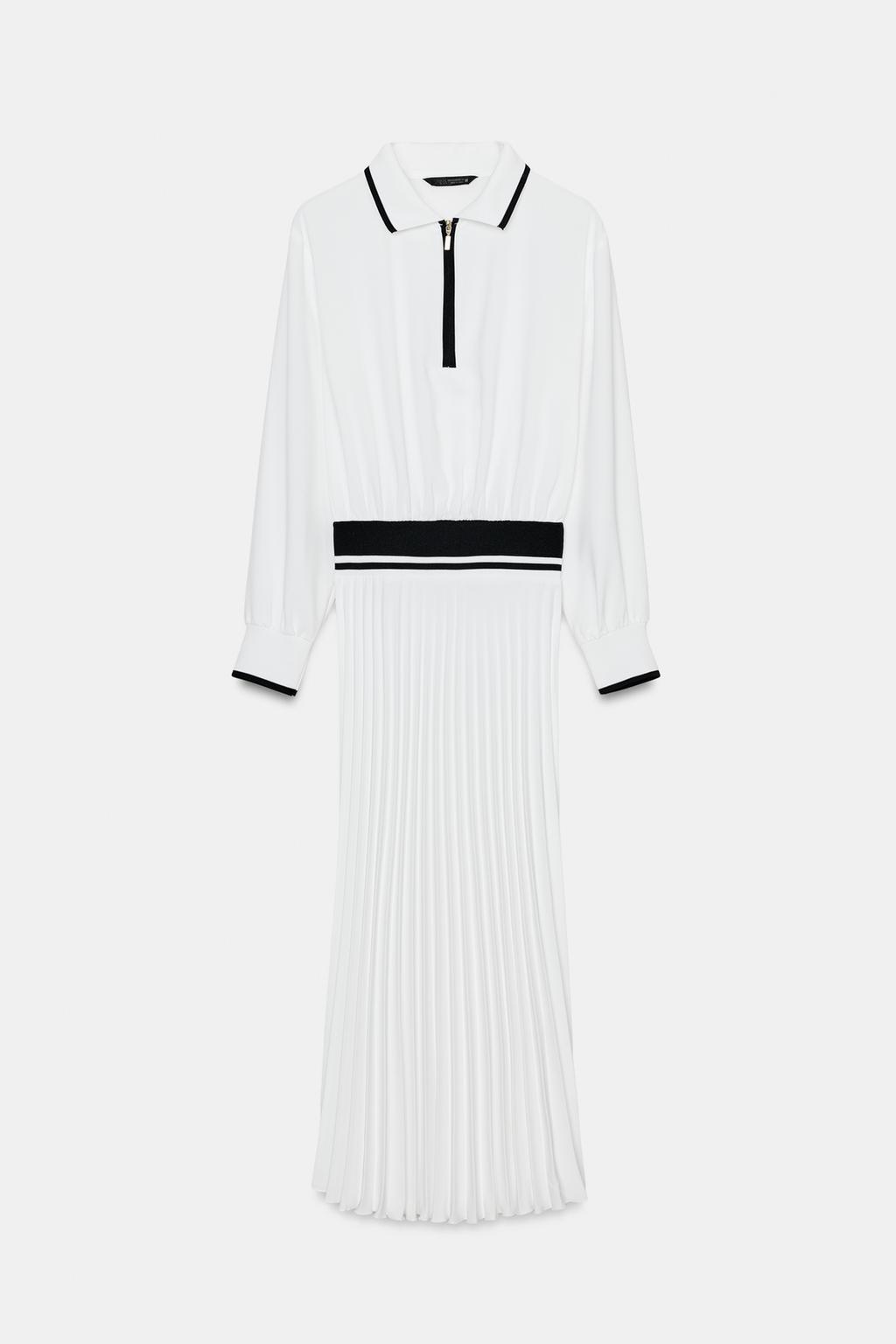 ПЛАТЬЕ МИДИ С ПЛИССИРОВКОЙ И КОНТРАСТНЫМИ ДЕТАЛЯМИ