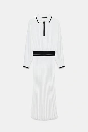 Платье миди с плиссировкой и контрастными деталями- Заказать в России