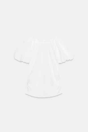 Топ из поплина с объемными рукавами- Заказать в России