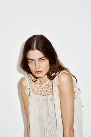 Топ из кружева кроше с комбинированной отделкой- Заказать в России