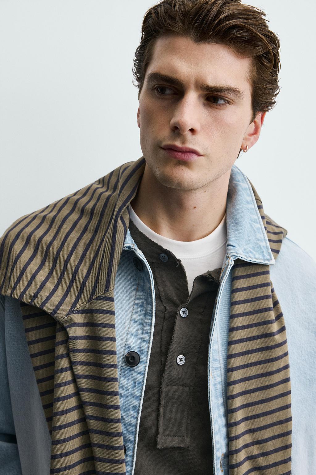 КУРТКА-РУБАШКА ИЗ ДЖИНСОВОЙ ТКАНИ С ЭФФЕКТОМ ПОТЕРТОСТИ