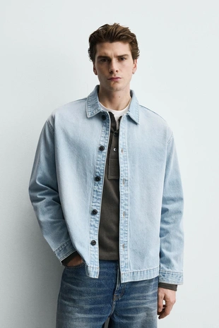 Куртка-рубашка из джинсовой ткани с эффектом потертости- Заказать в России