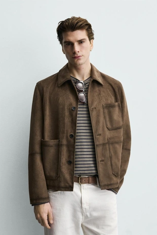 Куртка-рубашка классического кроя из искусственной замши- Заказать в России