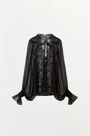 Блуза из крепа с кружевом- Заказать в России