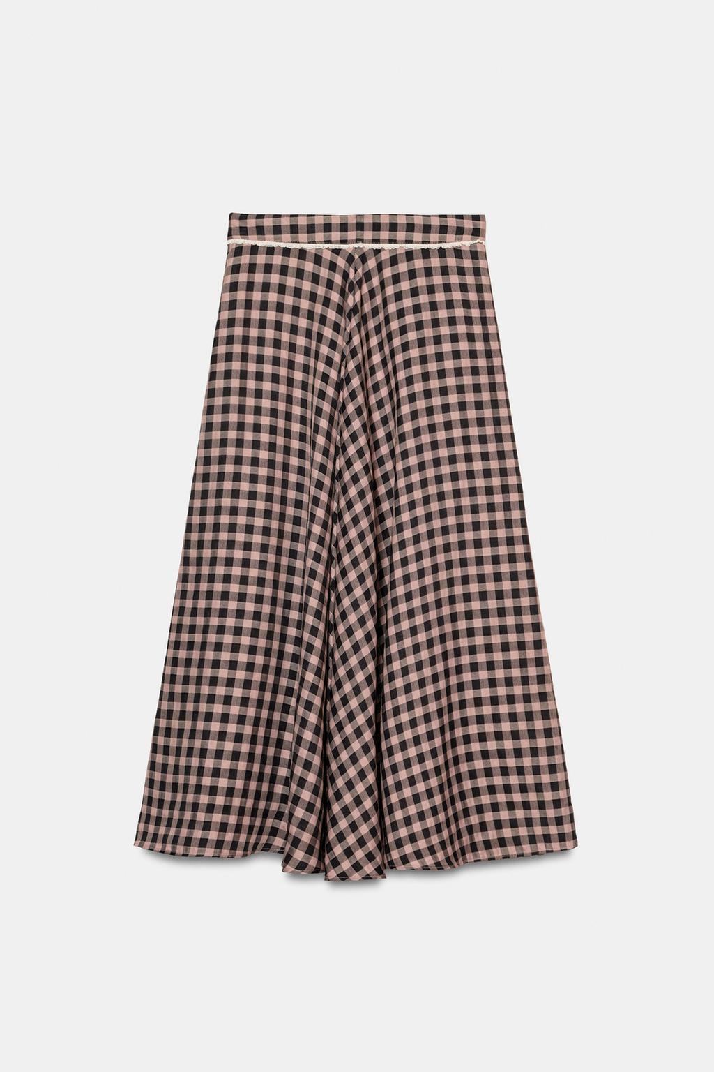 ЮБКА МИДИ В КЛЕТКУ ВИШИ С КРУЖЕВОМ