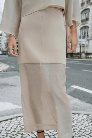 Прямая комбинированная трикотажная юбка- Заказать в России