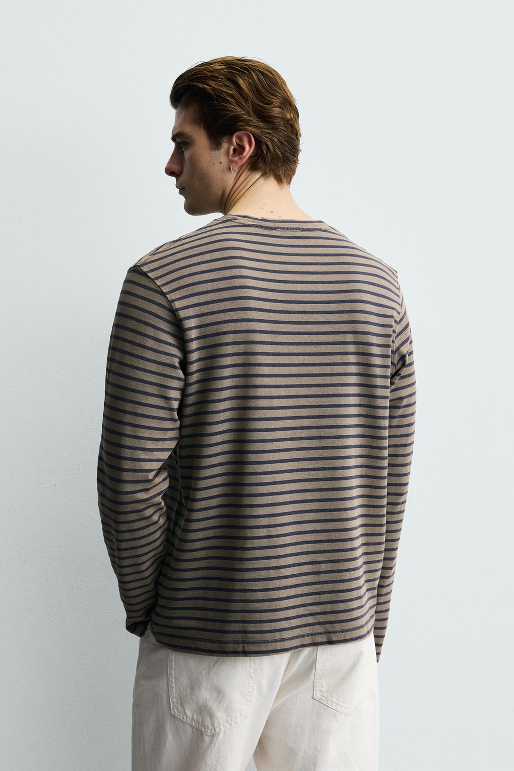 ФУТБОЛКА В ПОЛОСКУ С ЭФФЕКТОМ ПОТЕРТОСТИ