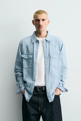 Джинсовая рубашка в ковбойском стиле- Заказать в России