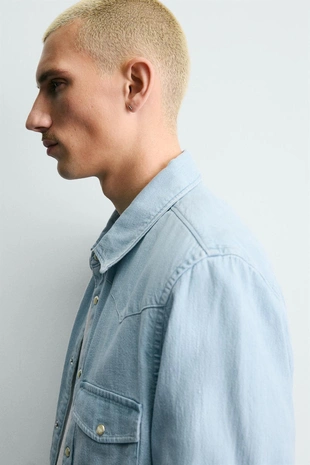 Джинсовая рубашка в ковбойском стиле- Заказать в России