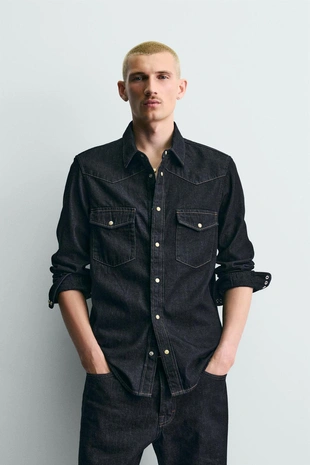 Джинсовая рубашка в ковбойском стиле- Заказать в России