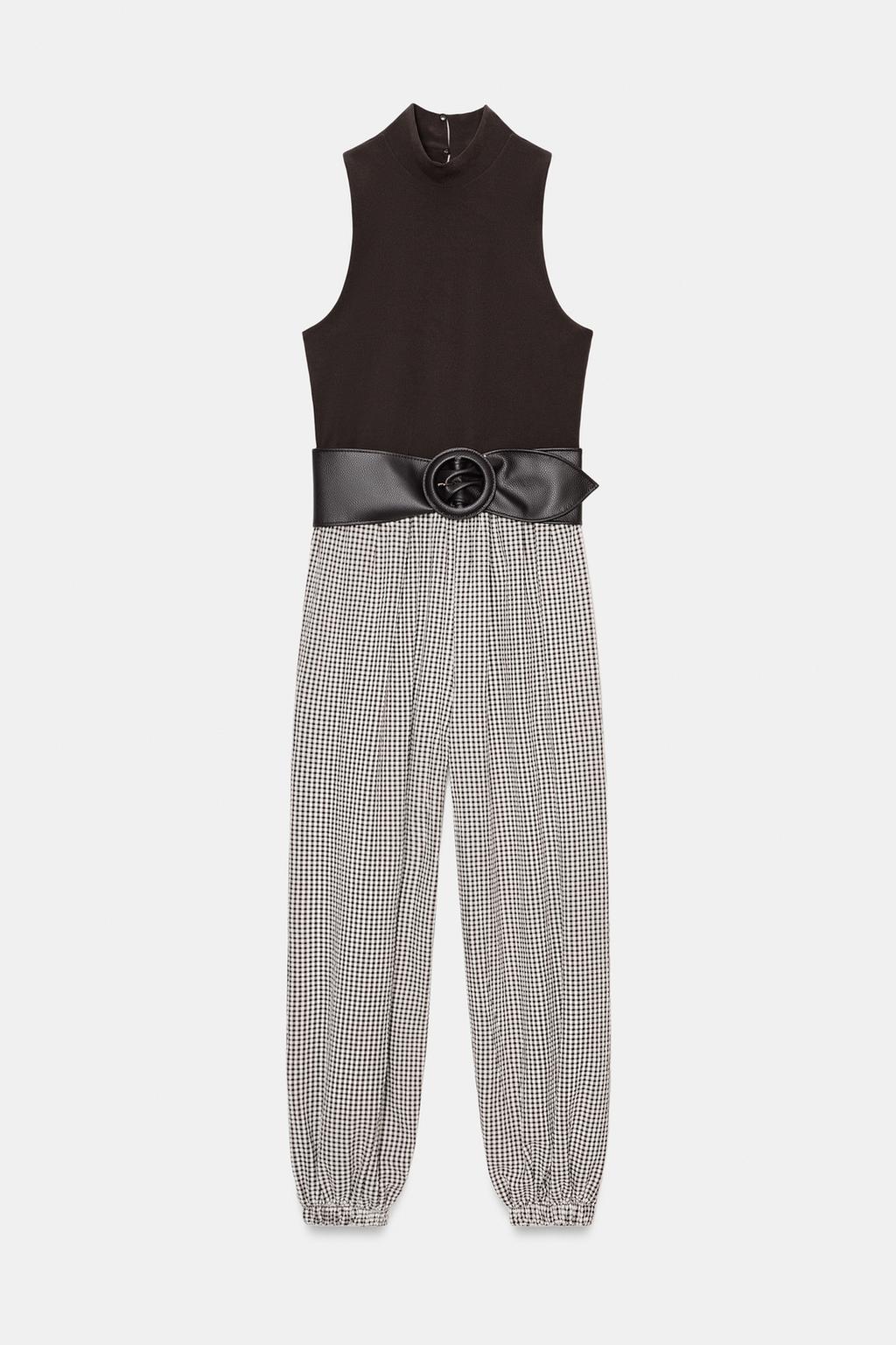 КОМБИНЕЗОН В КЛЕТКУ ВИШИ С ПОЯСОМ