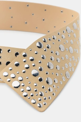 Кожаный ремень-корсет 100% с заклепками- Заказать в России