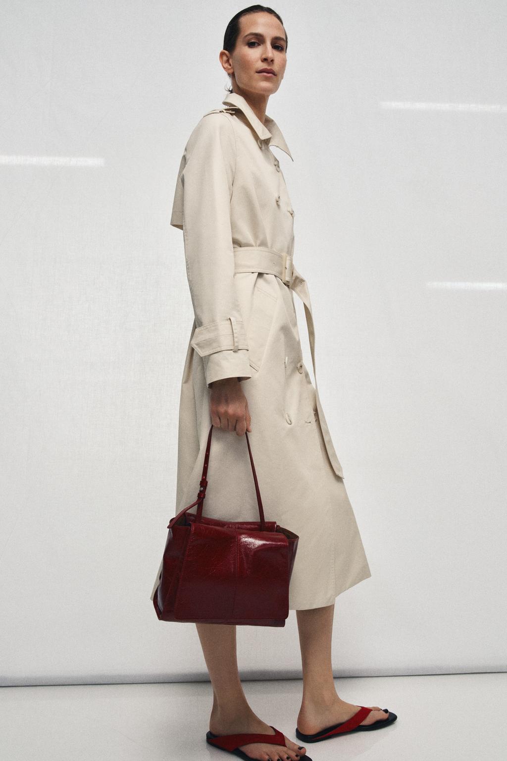 КОЖАНАЯ МИНИ-СУМКА-ШОПЕР С ДВОЙНЫМ КАРМАНОМ